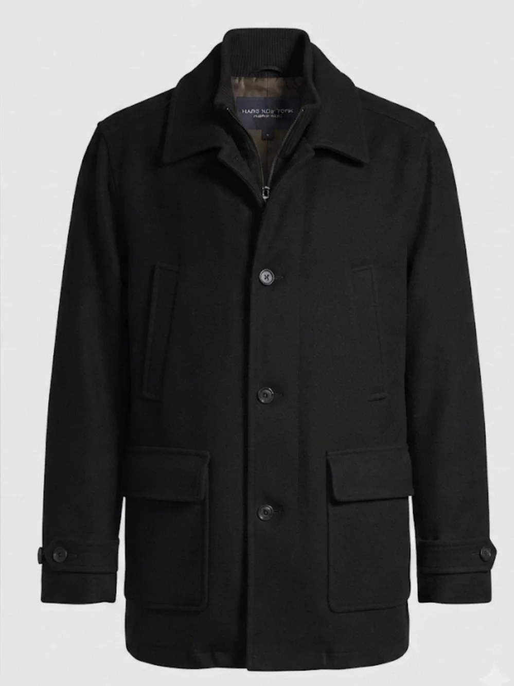 Men's Navy Wool Pea Coat with Zip-Front Layer